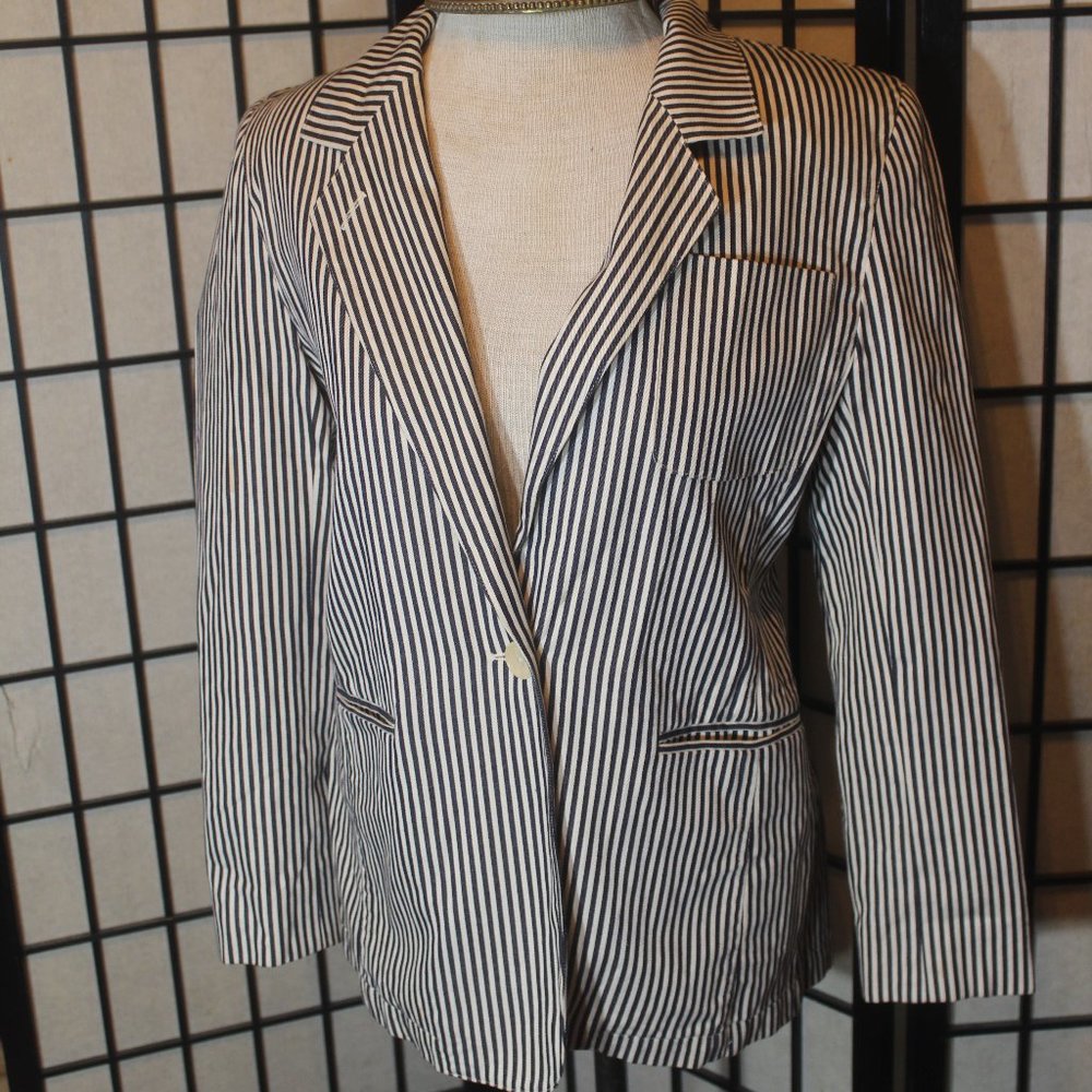 Lauren Ralph Lauren Green Label Navy & Wht Striped Blazer Womens Size 4
